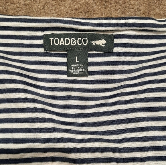 TOAD & Co (Large) Striped V Neck Organic Cotton/Tencel Blend Blue White Dress - Picture 3 of 8
